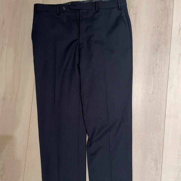 Men’s navy blue trousers with very thin  white pinstripes - Picture 2 of 3